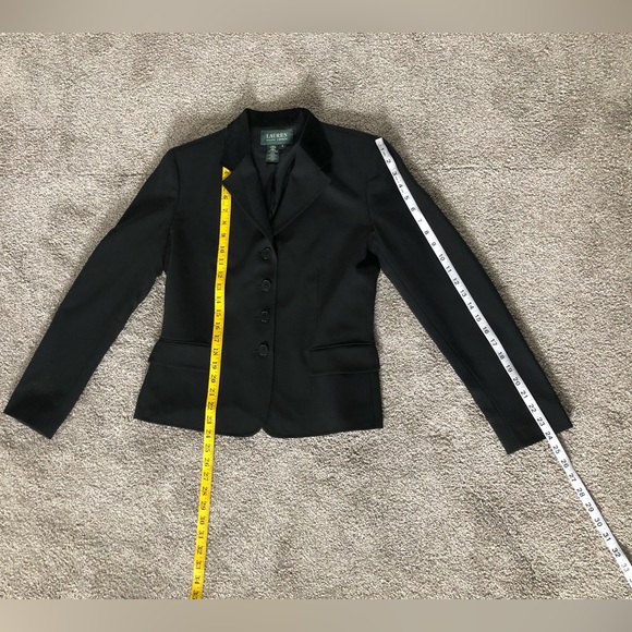 Lauren Ralph Lauren 100% Wool Blazer 6 Black Career Velvet Collar Logo Buttons - Picture 6 of 14